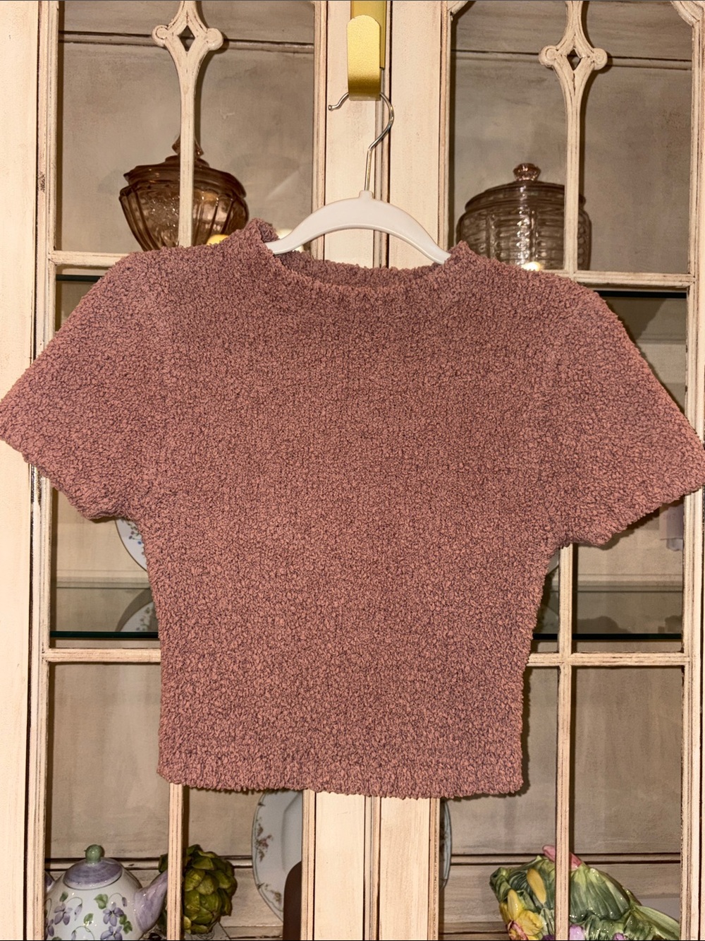 SKIMS EUC Cozy Textured Short Sleeve Crop Top in Rose Clay - Picture 2 of 8